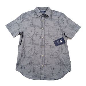 Nautica Chambray Shirt Mens Small‎ Ensign Blue Printed Short Sleeve Classic Fit